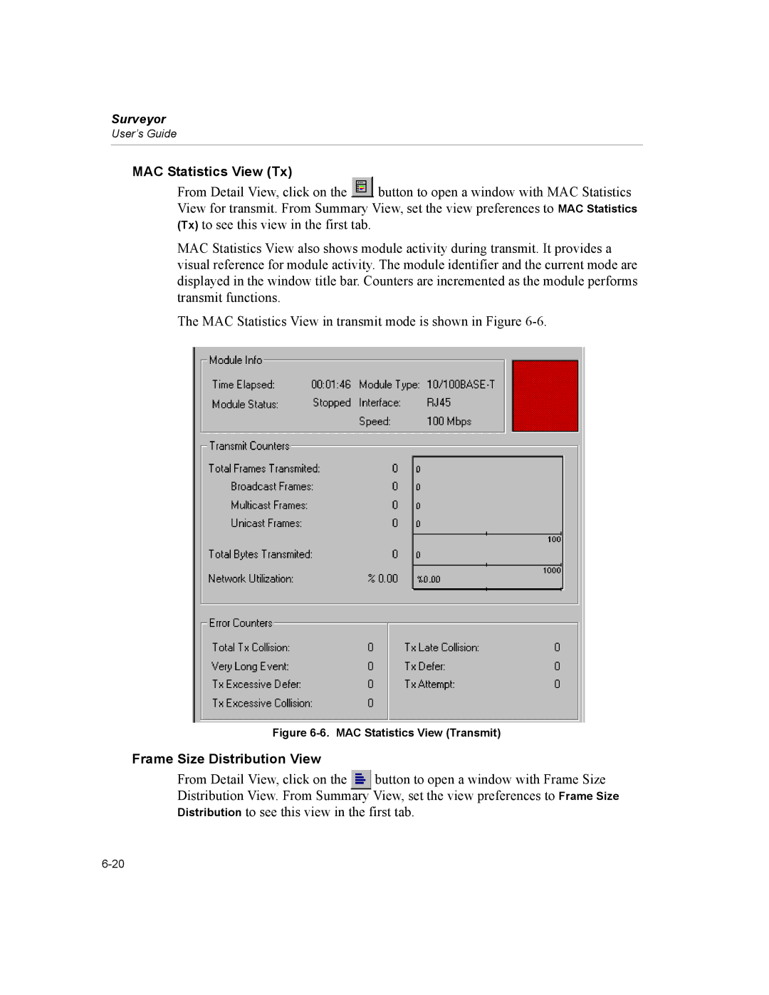 Finisar Surveyor manual MAC Statistics View Tx, Frame Size Distribution View 