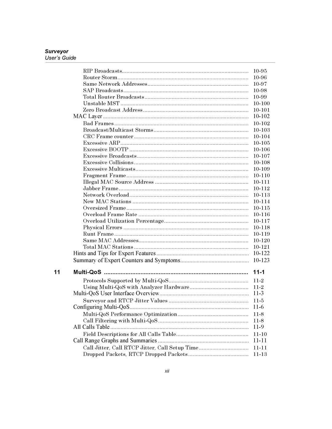 Finisar Surveyor manual 10-102, Multi-QoS 11-1 