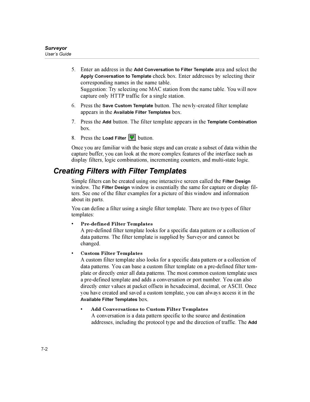 Finisar Surveyor manual Creating Filters with Filter Templates, Available Filter Templates box 