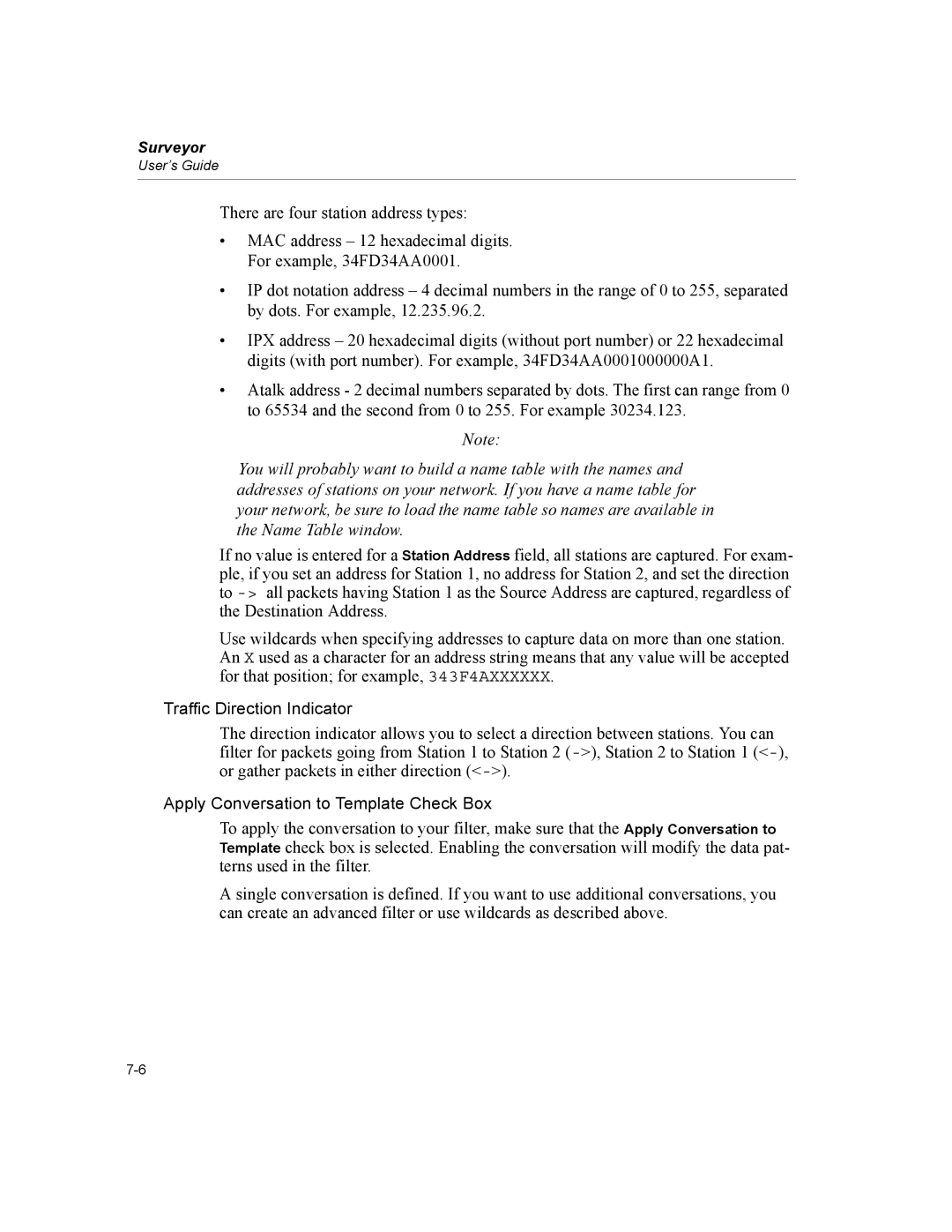 Finisar Surveyor manual Traffic Direction Indicator, Apply Conversation to Template Check Box 