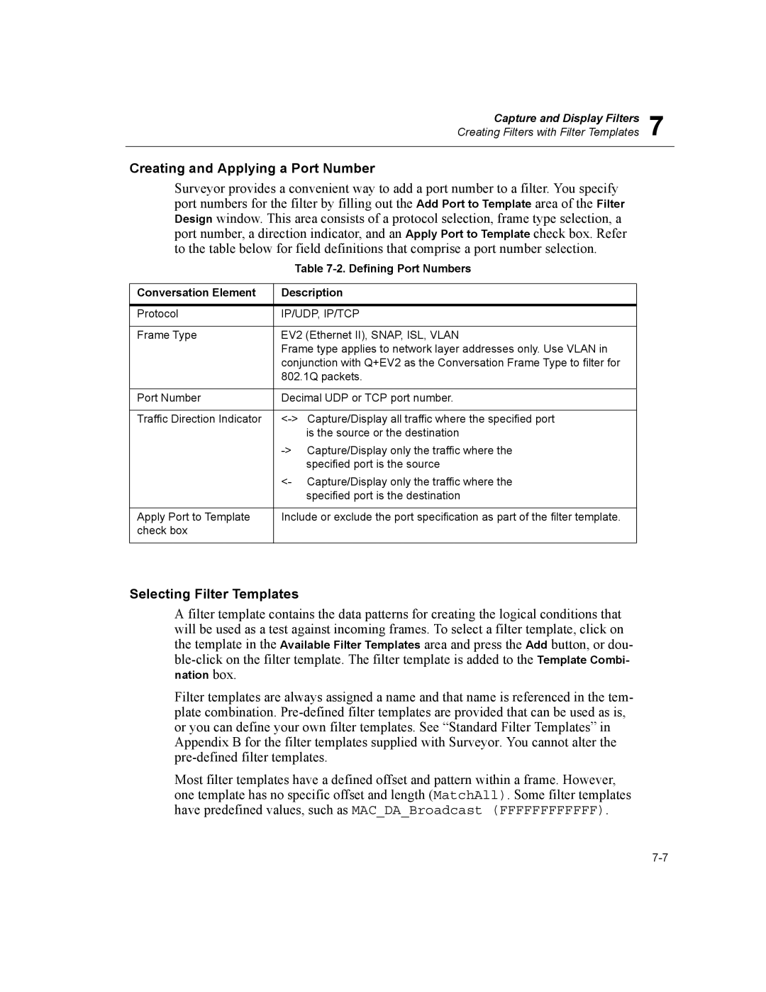 Finisar Surveyor manual Creating and Applying a Port Number, Selecting Filter Templates, Defining Port Numbers, Nation box 