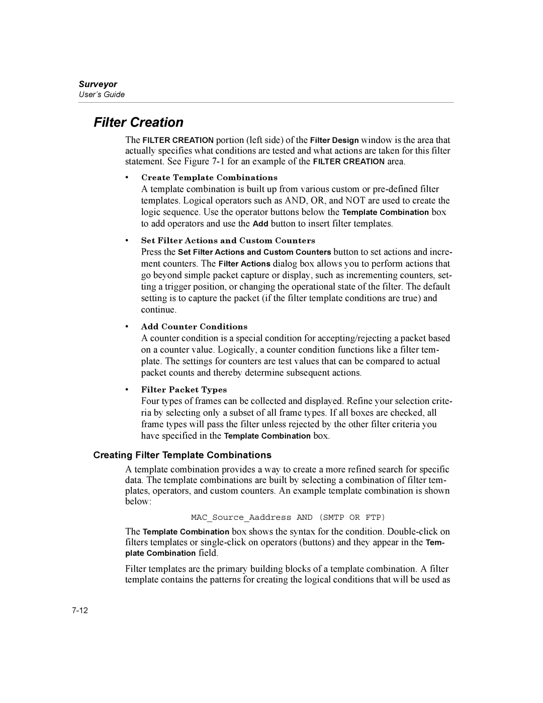 Finisar Surveyor manual Filter Creation, Creating Filter Template Combinations 