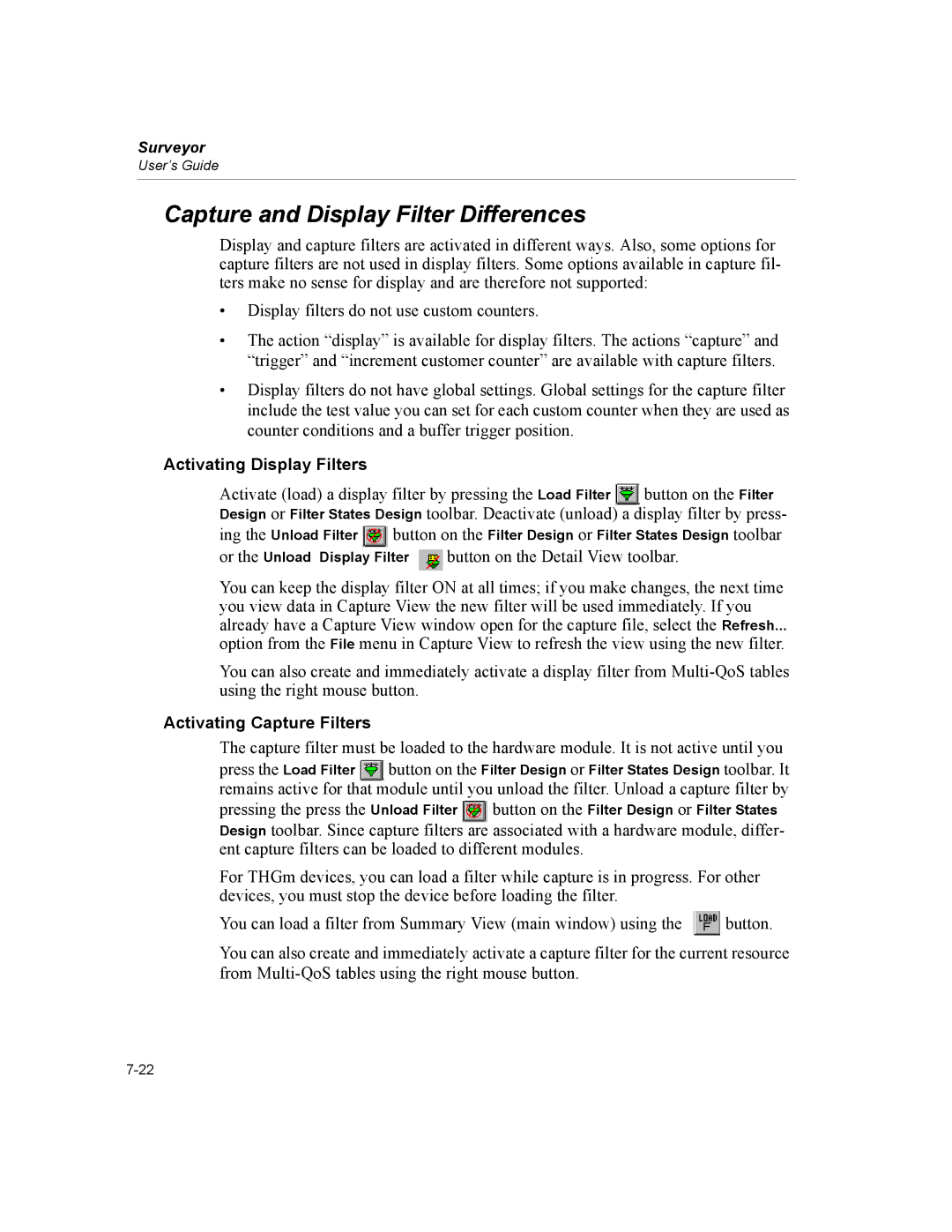 Finisar Surveyor manual Capture and Display Filter Differences, Activating Display Filters, Activating Capture Filters 