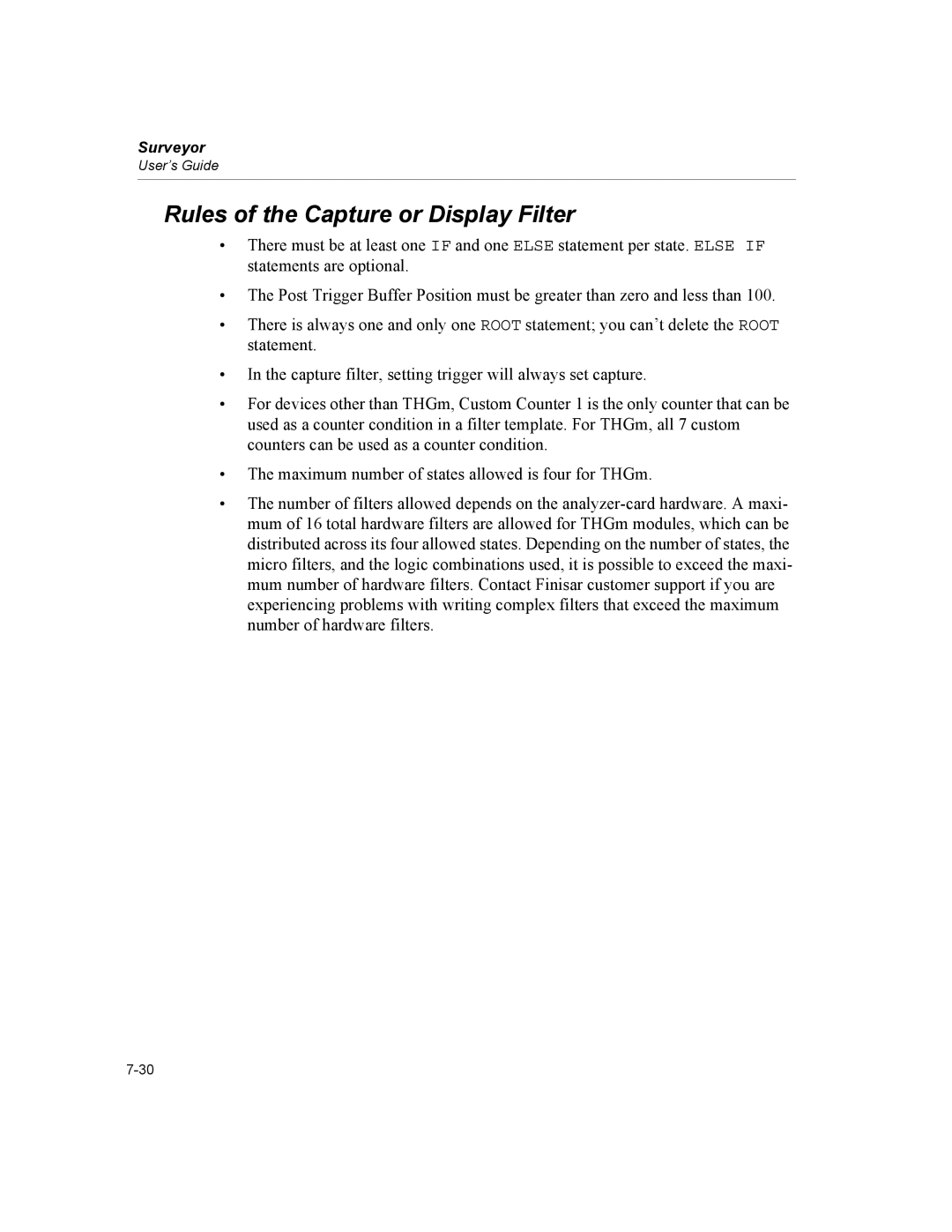 Finisar Surveyor manual Rules of the Capture or Display Filter 