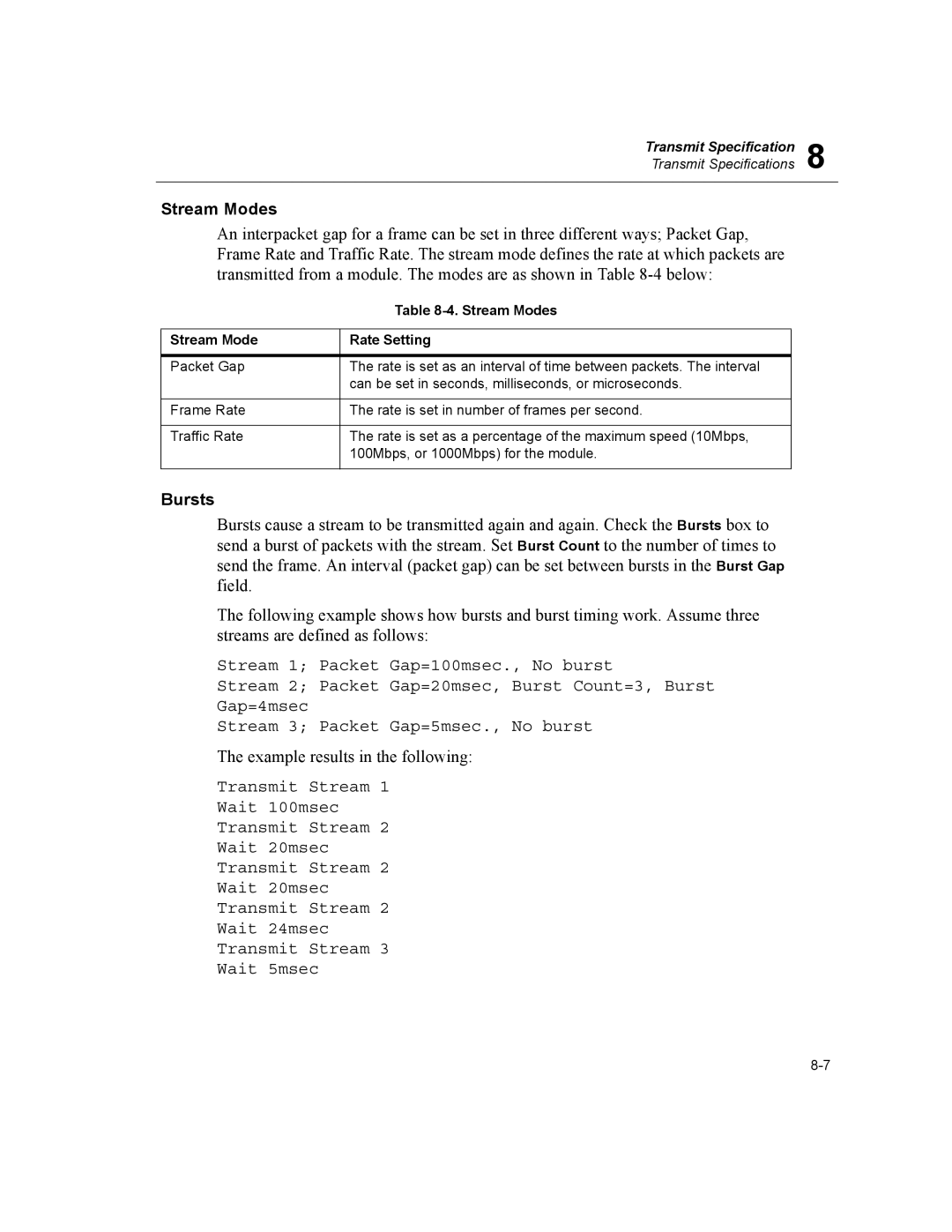 Finisar Surveyor manual Stream Modes, Bursts, Stream Mode Rate Setting 