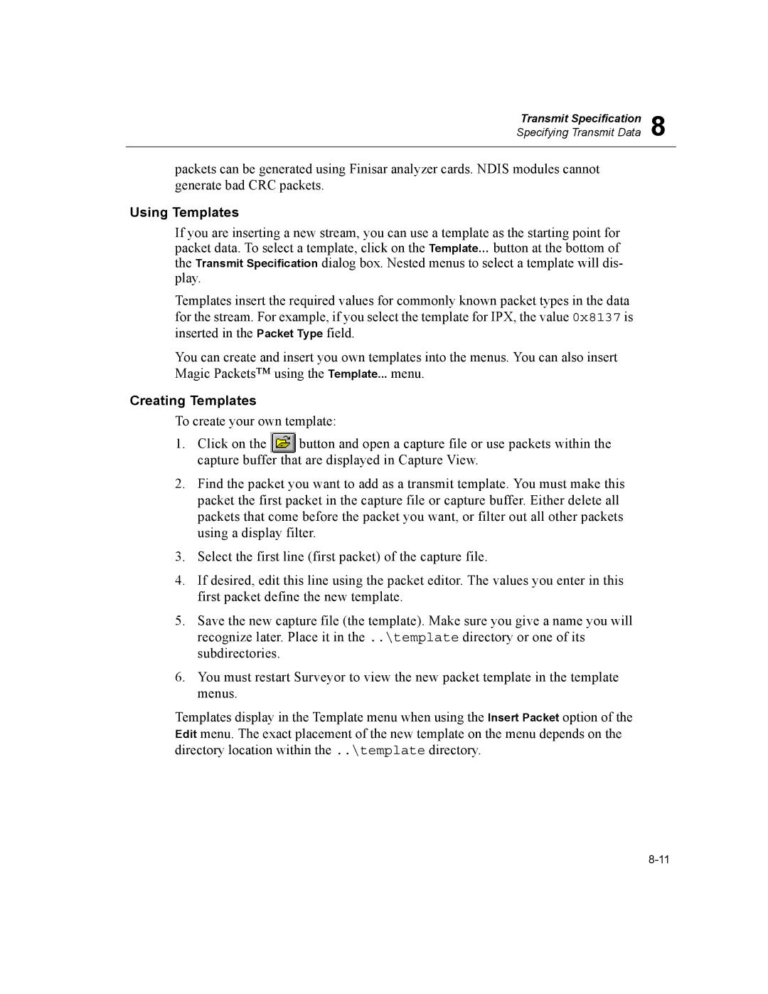 Finisar Surveyor manual Using Templates, Creating Templates 