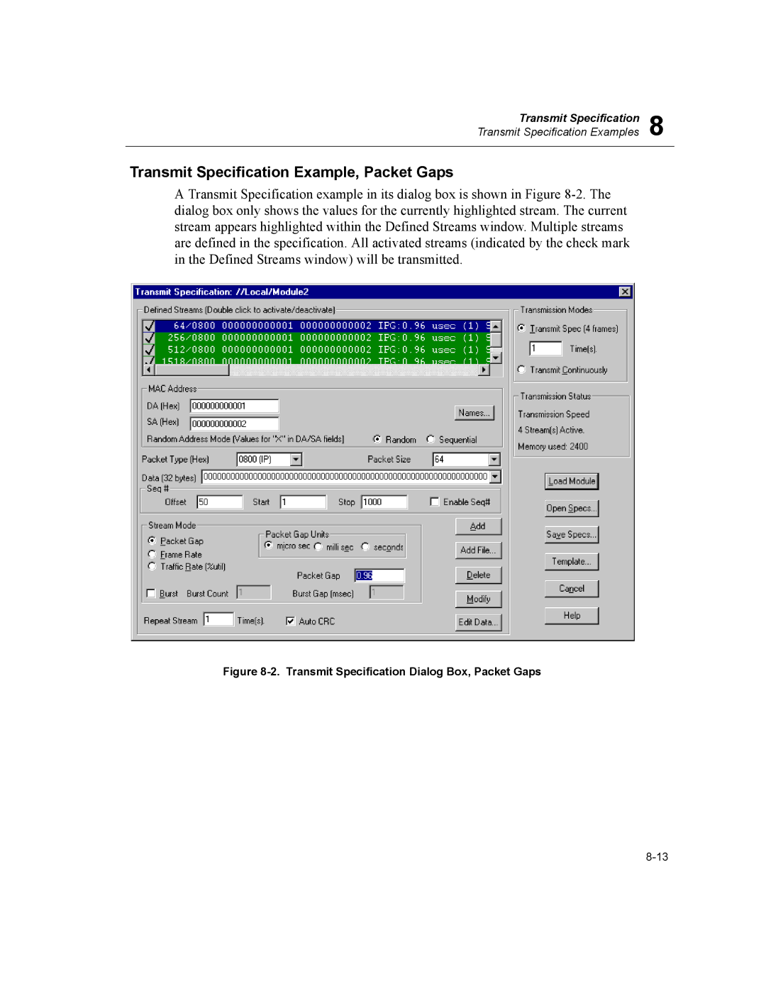 Finisar Surveyor manual Transmit Specification Example, Packet Gaps 