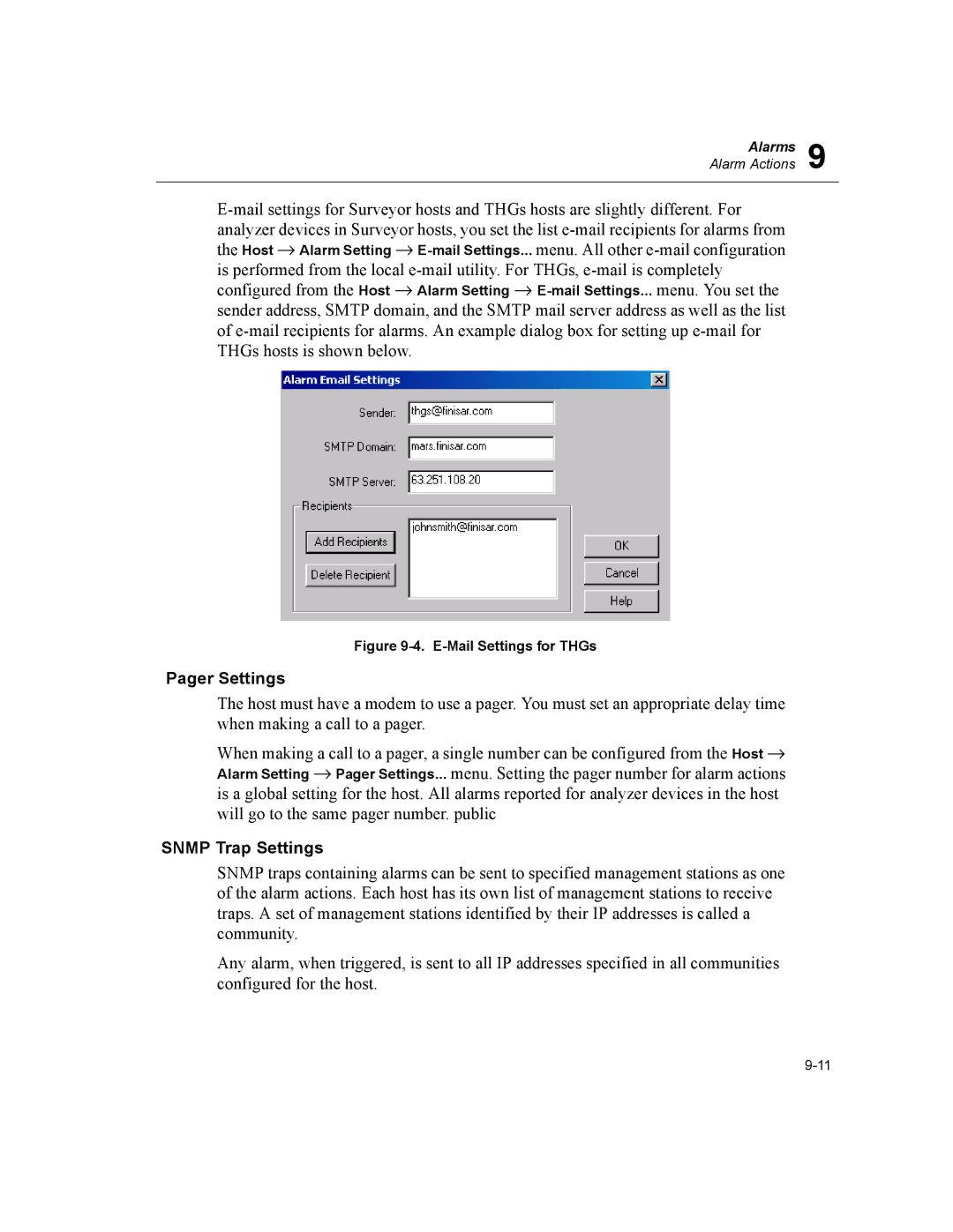 Finisar Surveyor manual Pager Settings, Snmp Trap Settings 