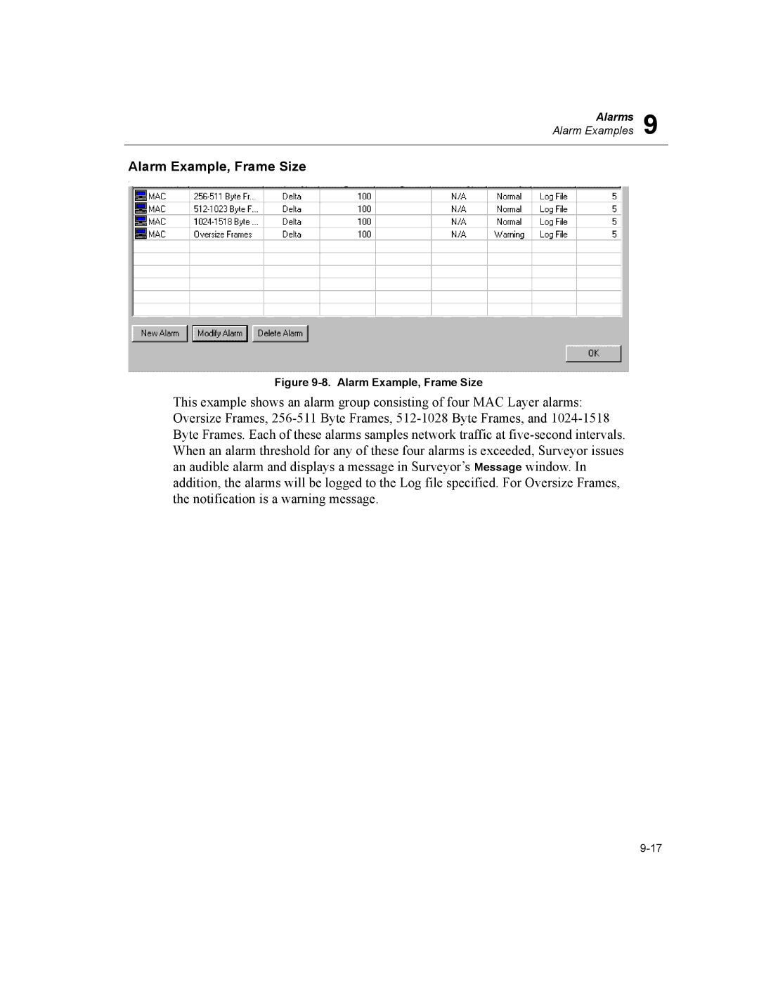 Finisar Surveyor manual Alarm Example, Frame Size 