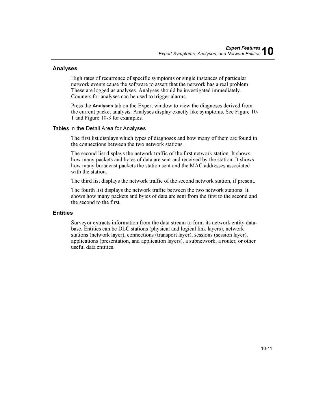 Finisar Surveyor manual Tables in the Detail Area for Analyses, Entities 