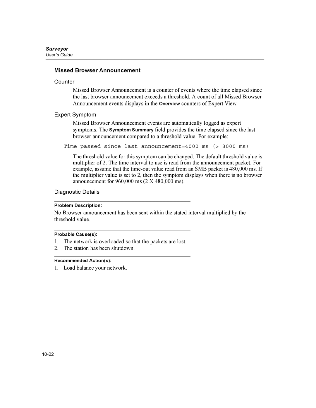 Finisar Surveyor manual Missed Browser Announcement, Time passed since last announcement=4000 ms 3000 ms 