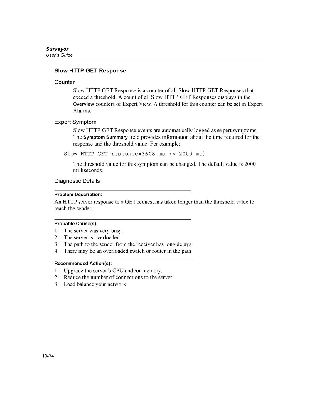 Finisar Surveyor manual Slow Http GET Response, Slow Http GET response=3608 ms 2000 ms 