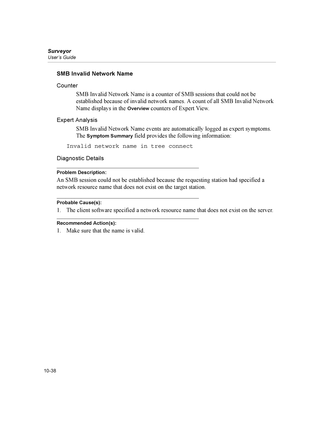 Finisar Surveyor manual SMB Invalid Network Name, Invalid network name in tree connect 