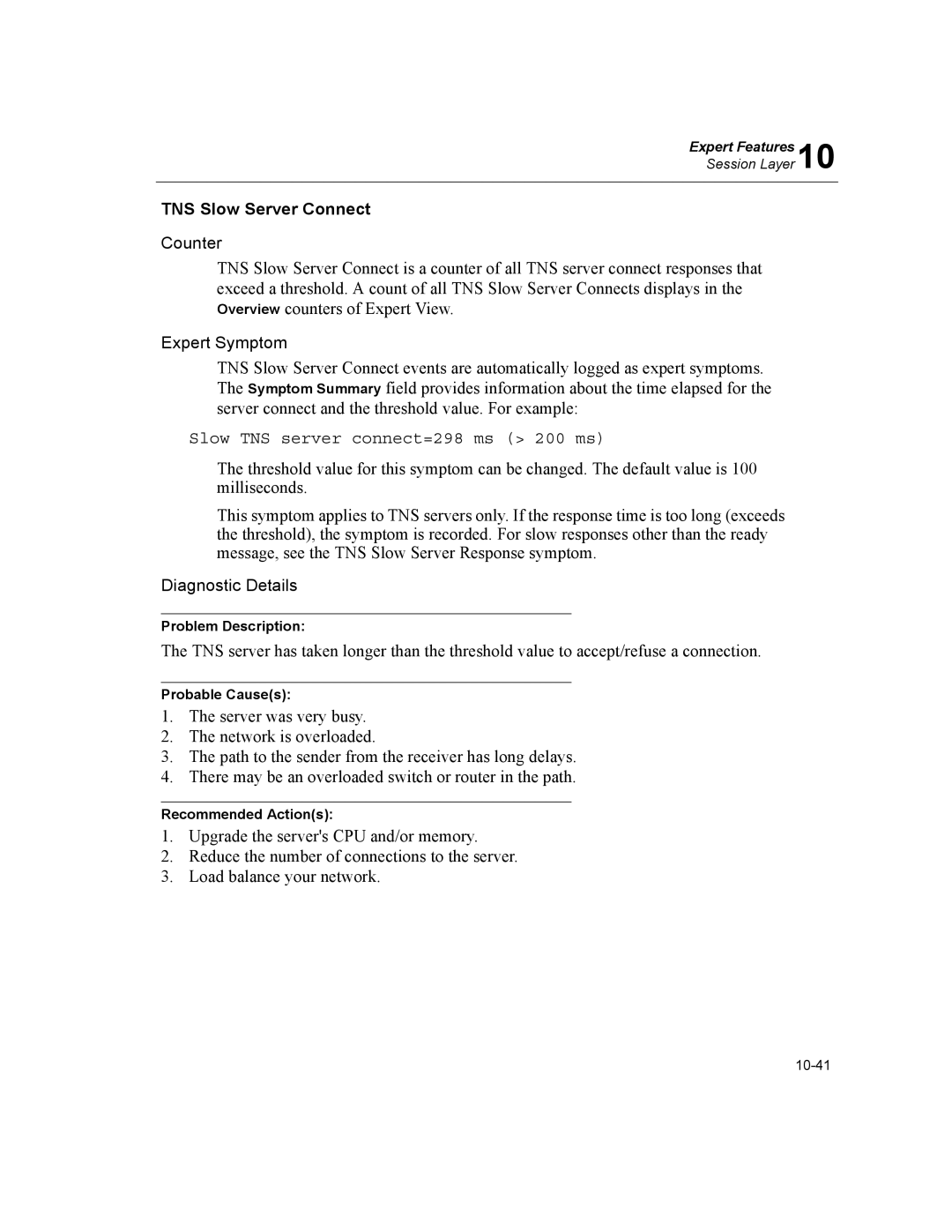 Finisar Surveyor manual TNS Slow Server Connect, Slow TNS server connect=298 ms 200 ms 