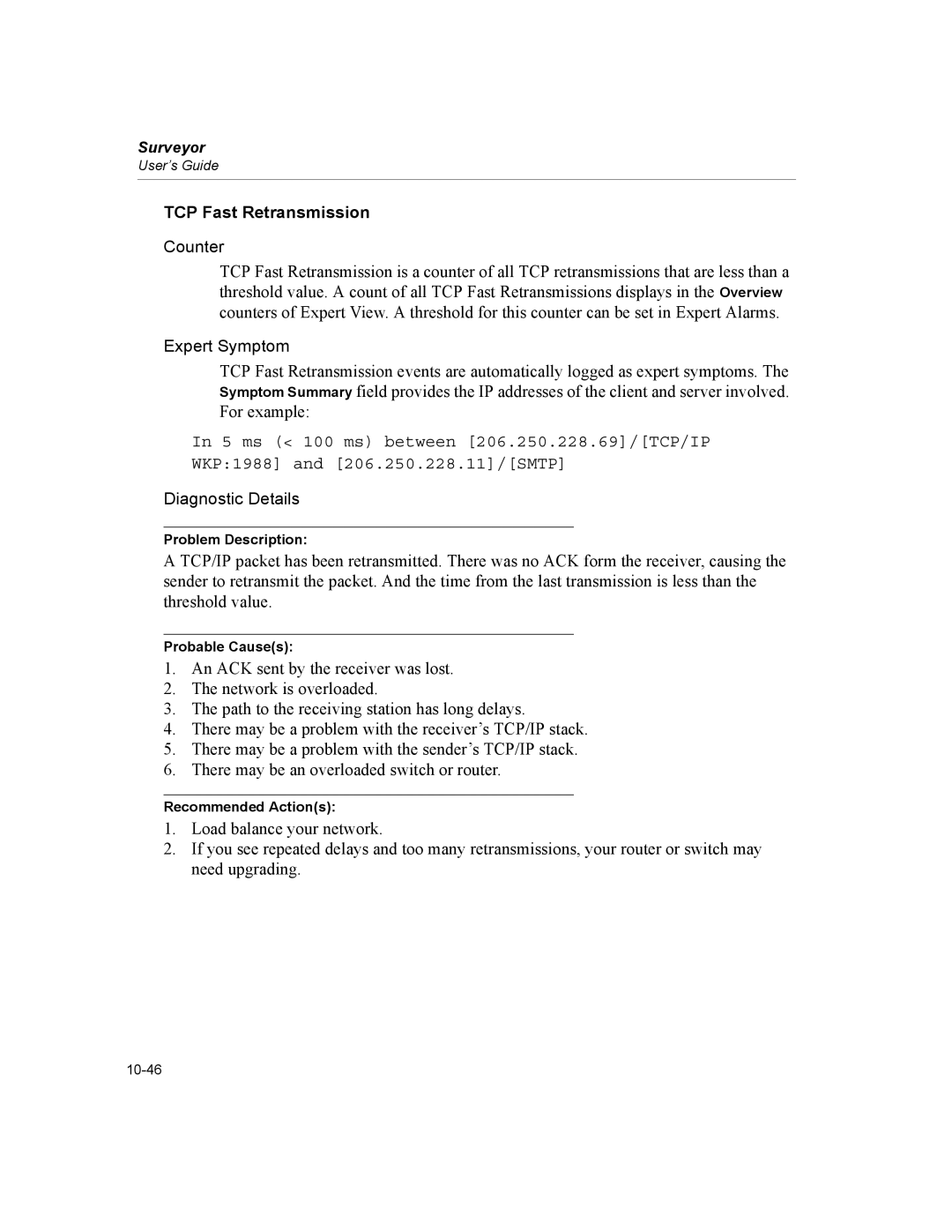 Finisar Surveyor manual TCP Fast Retransmission 