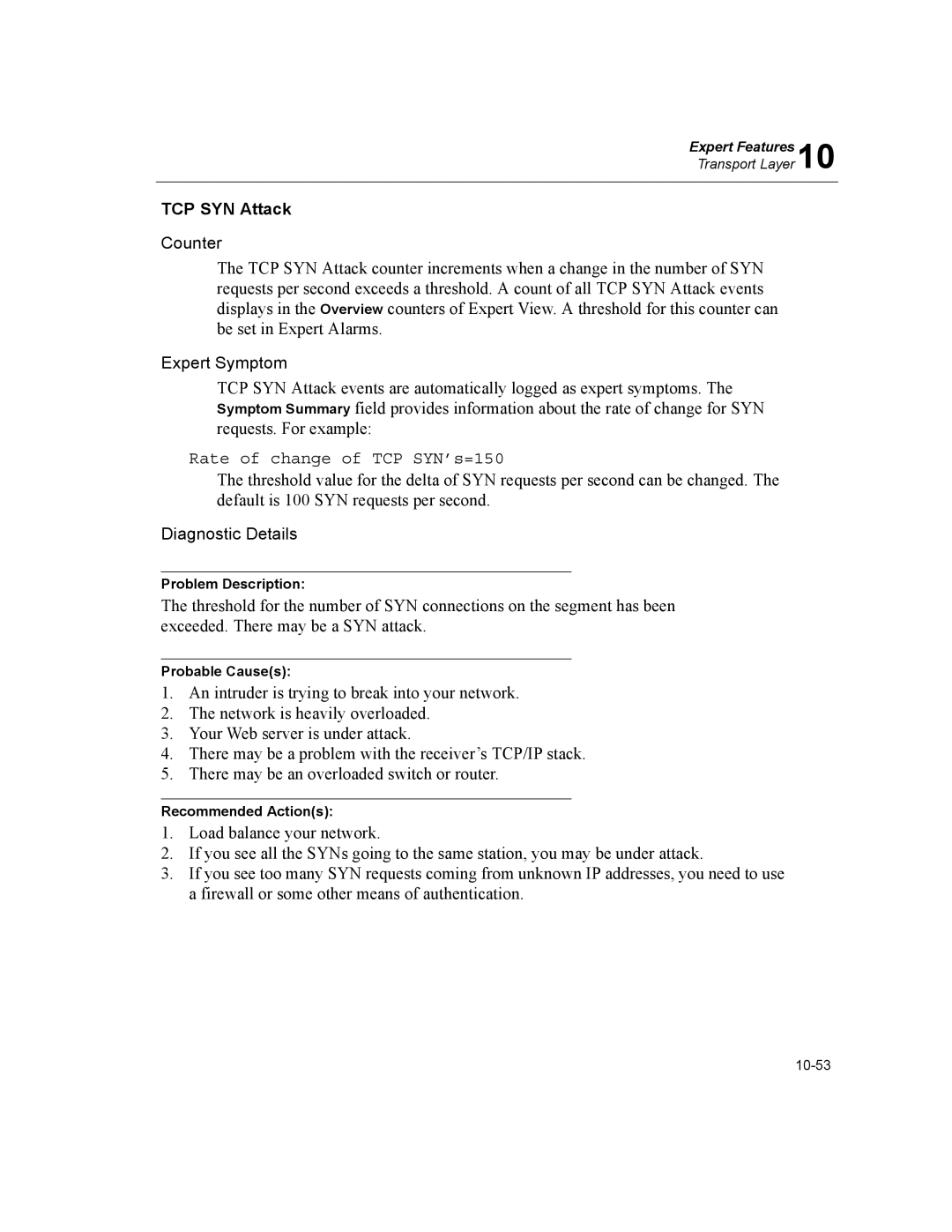 Finisar Surveyor manual TCP SYN Attack, Rate of change of TCP SYN’s=150 