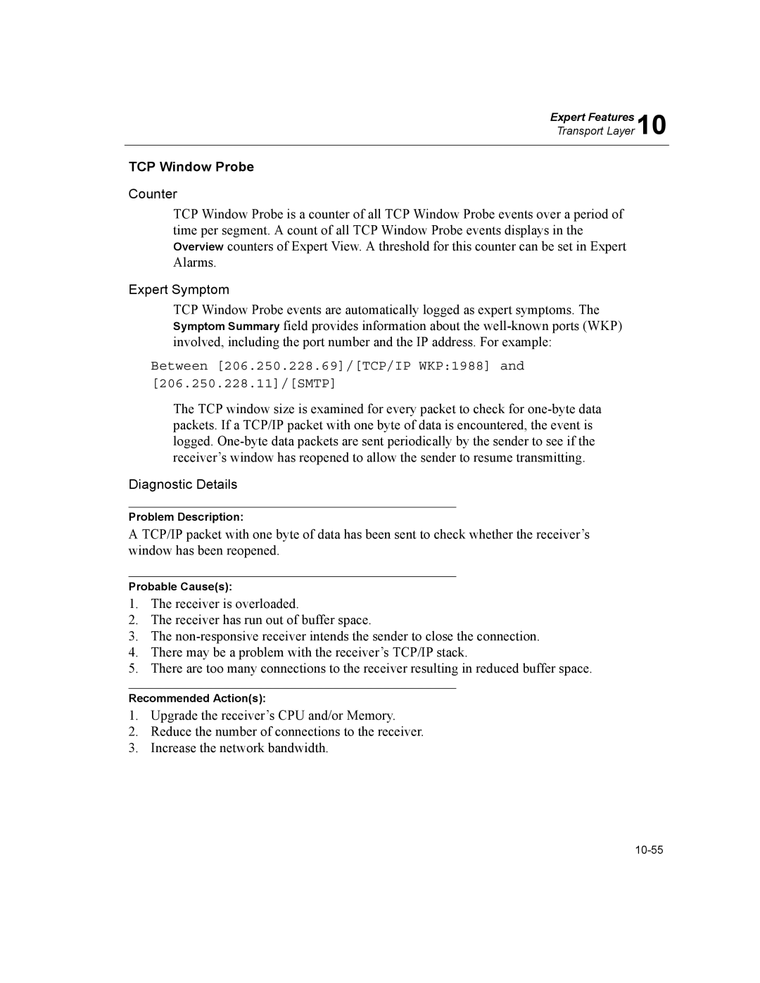 Finisar Surveyor manual TCP Window Probe, Between 206.250.228.69/TCP/IP WKP1988 206.250.228.11/SMTP 