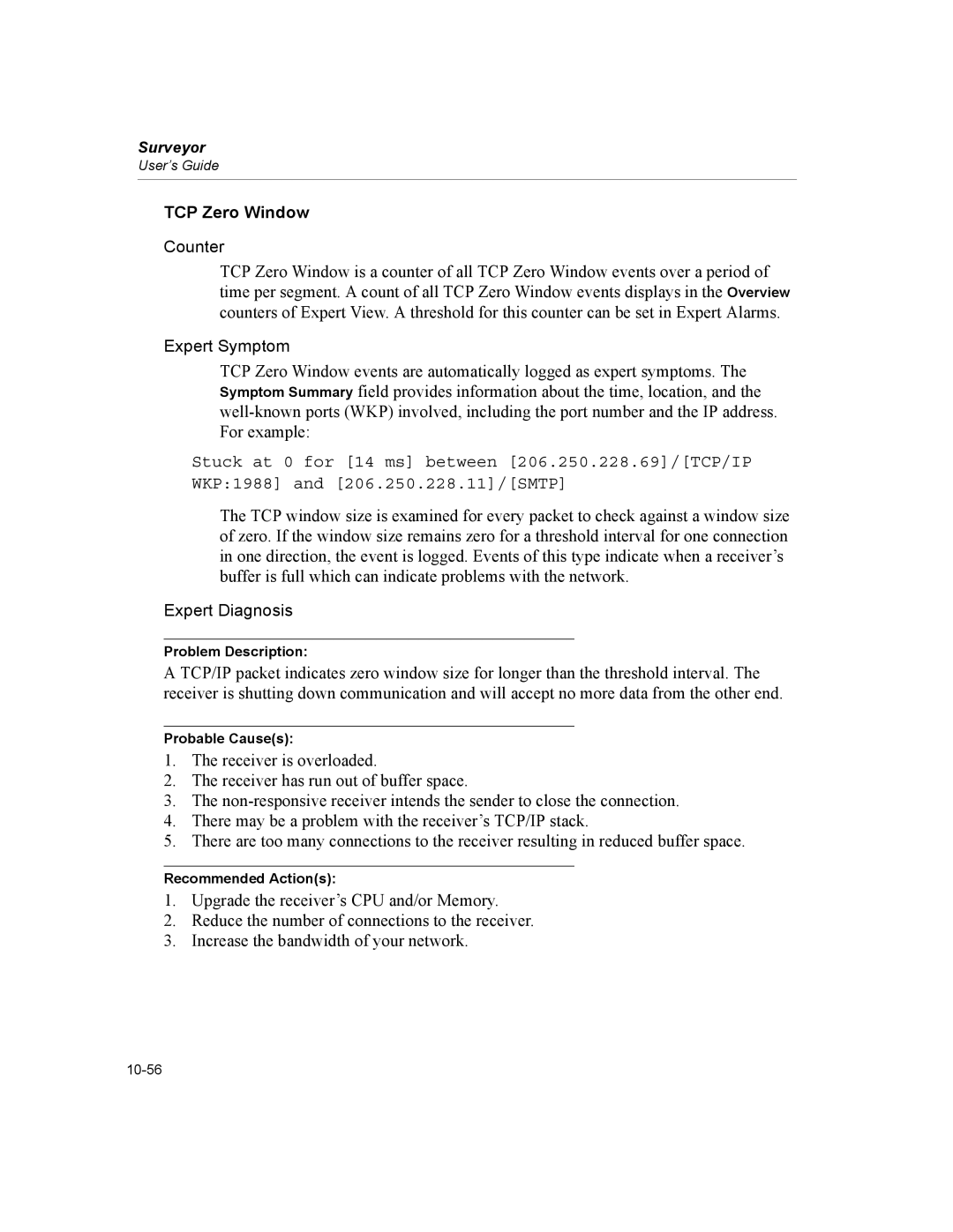 Finisar Surveyor manual TCP Zero Window, Expert Diagnosis 