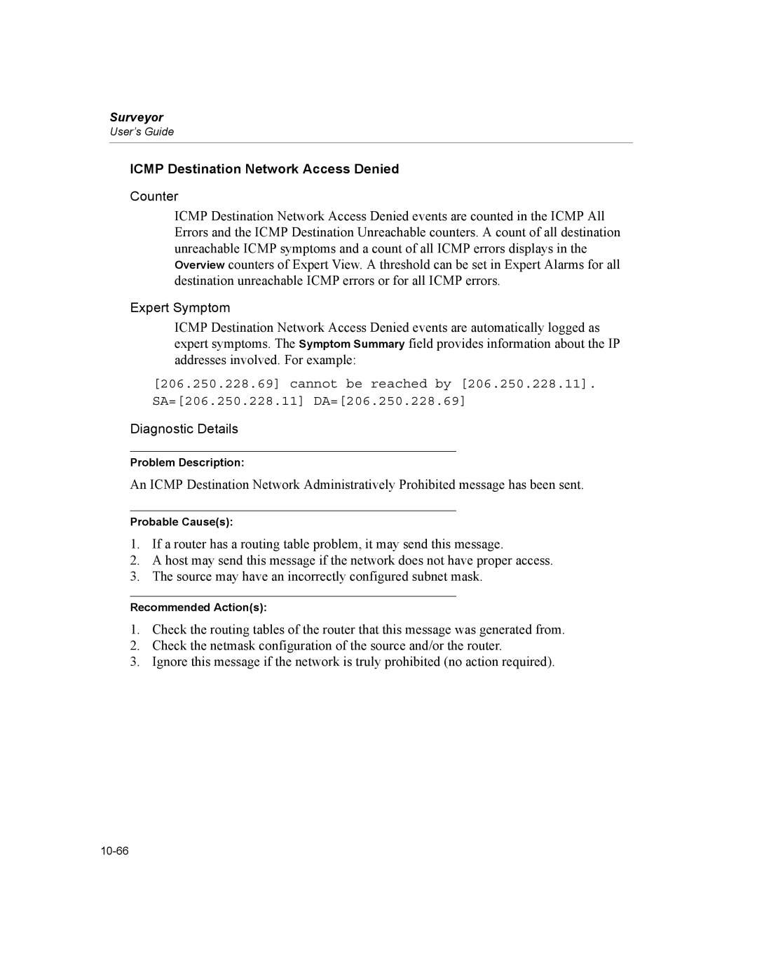 Finisar Surveyor manual Icmp Destination Network Access Denied 