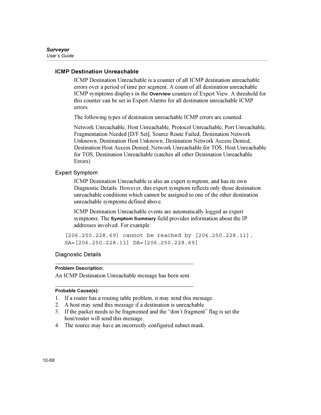 Finisar Surveyor manual Icmp Destination Unreachable 