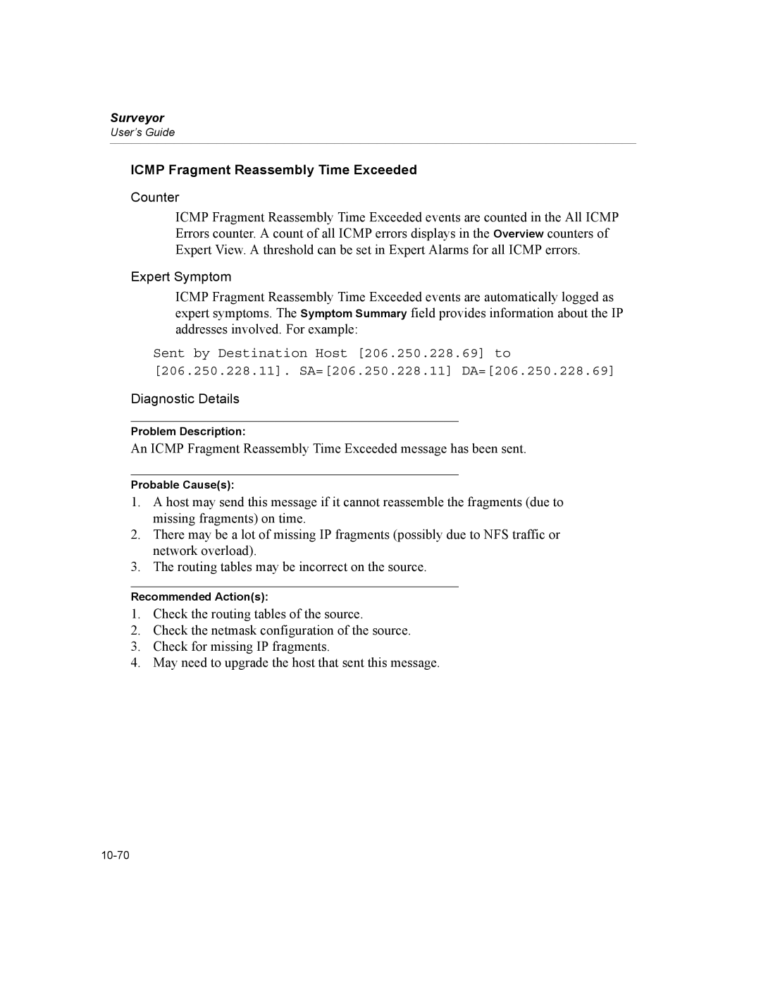 Finisar Surveyor manual Icmp Fragment Reassembly Time Exceeded, Counter 