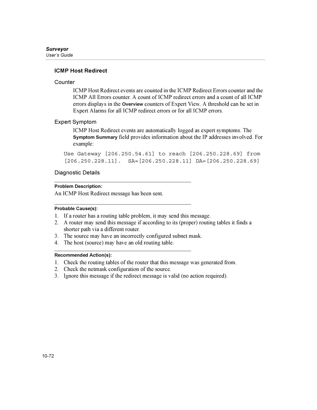 Finisar Surveyor manual Icmp Host Redirect 