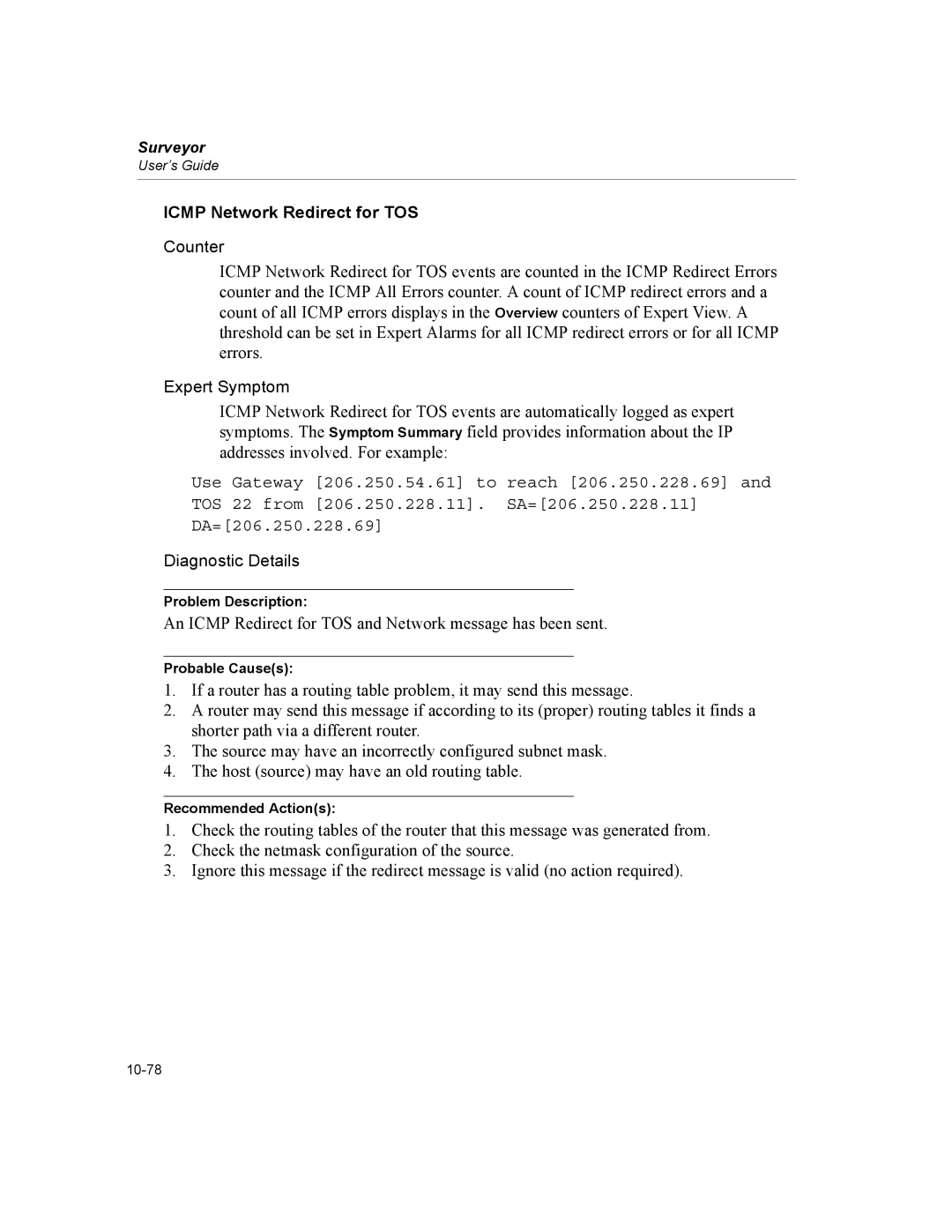 Finisar Surveyor manual Icmp Network Redirect for TOS 