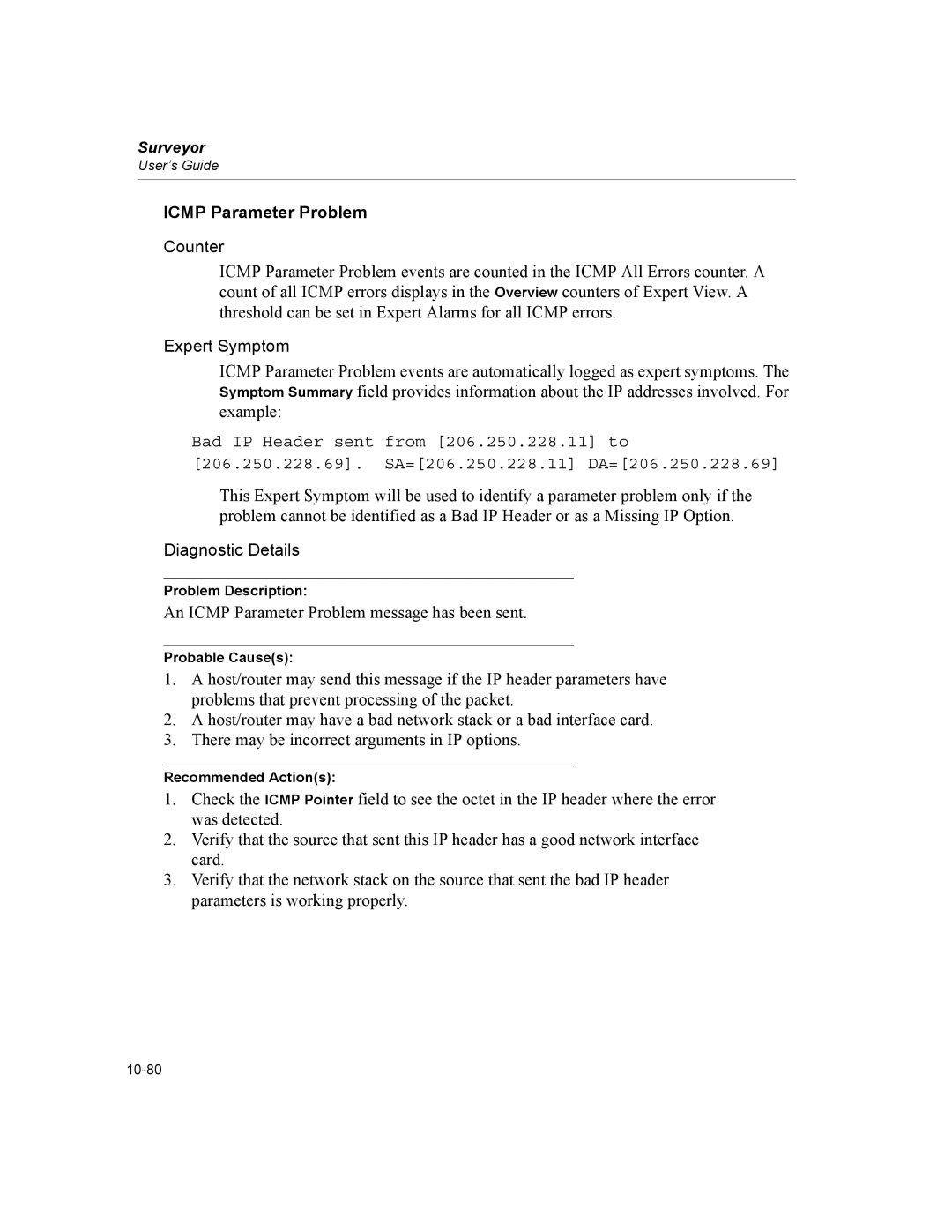 Finisar Surveyor manual Icmp Parameter Problem 