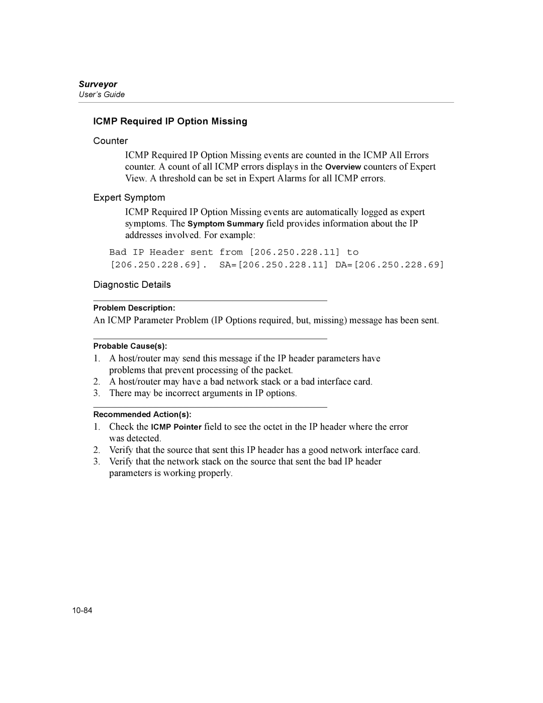 Finisar Surveyor manual Icmp Required IP Option Missing 