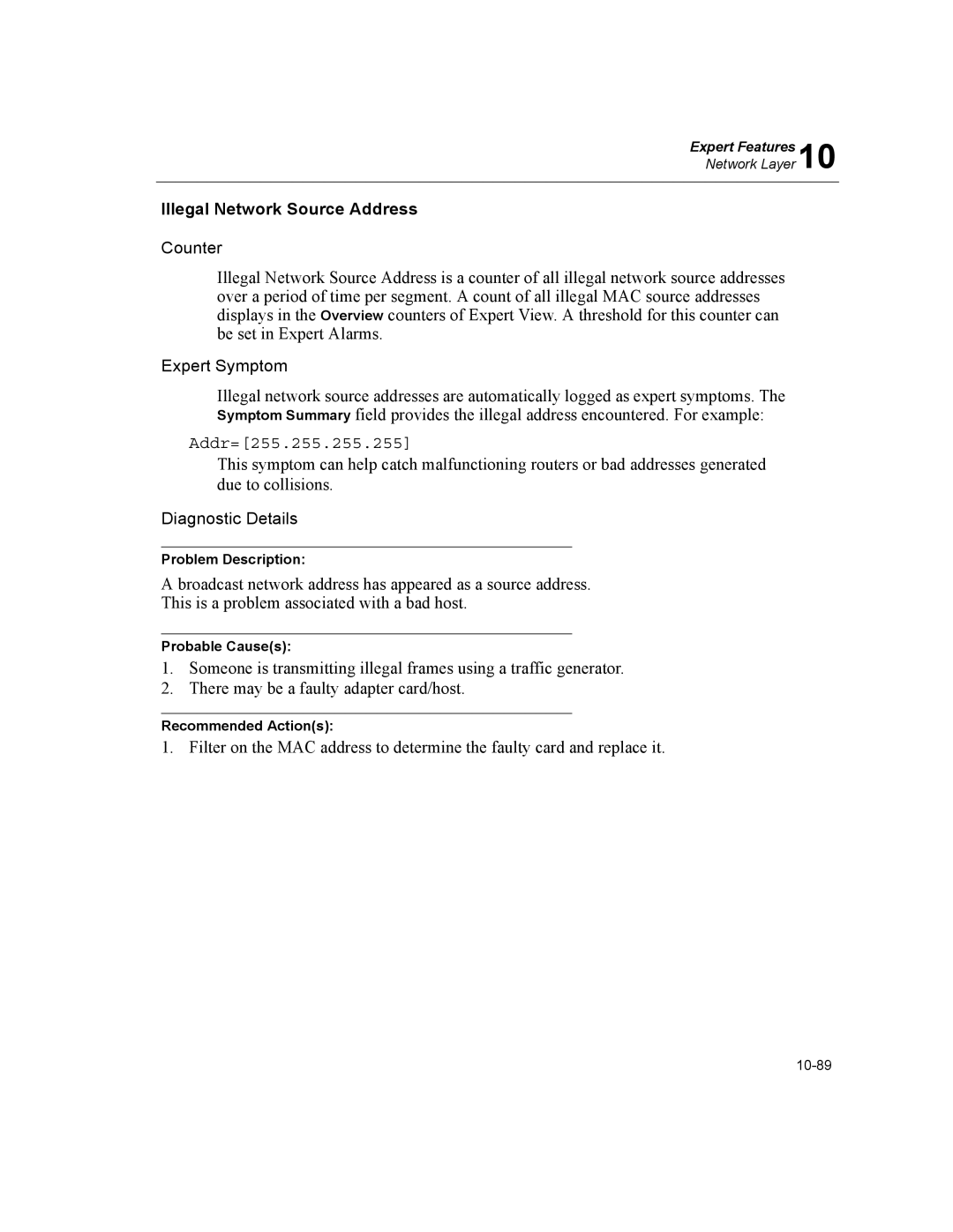 Finisar Surveyor manual Illegal Network Source Address, Addr=255.255.255.255 