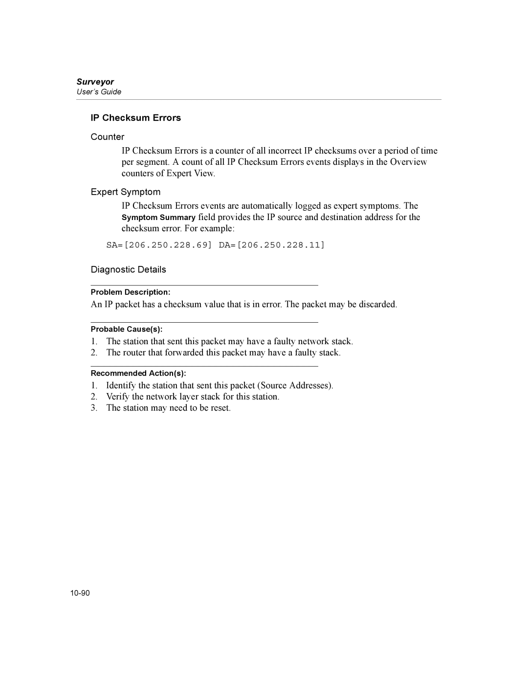 Finisar Surveyor manual IP Checksum Errors, SA=206.250.228.69 DA=206.250.228.11 