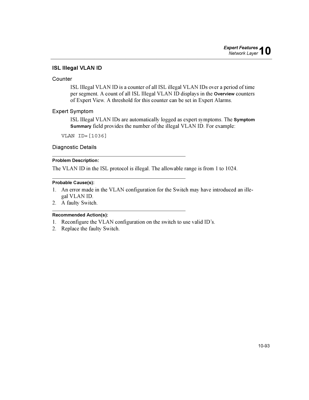 Finisar Surveyor manual ISL Illegal Vlan ID, Vlan ID=1036 