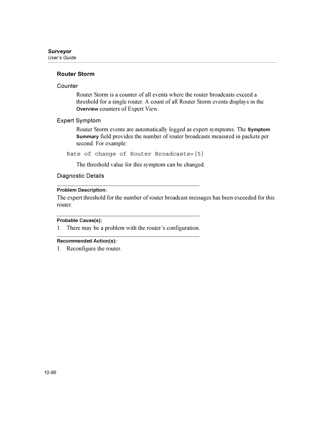 Finisar Surveyor manual Router Storm, Rate of change of Router Broadcasts=5 