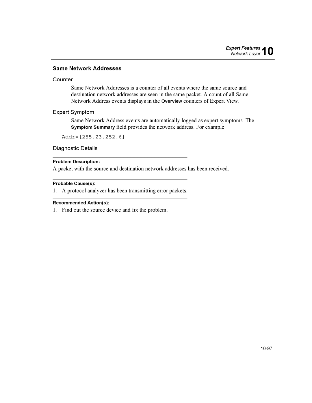 Finisar Surveyor manual Same Network Addresses, Addr=255.23.252.6 