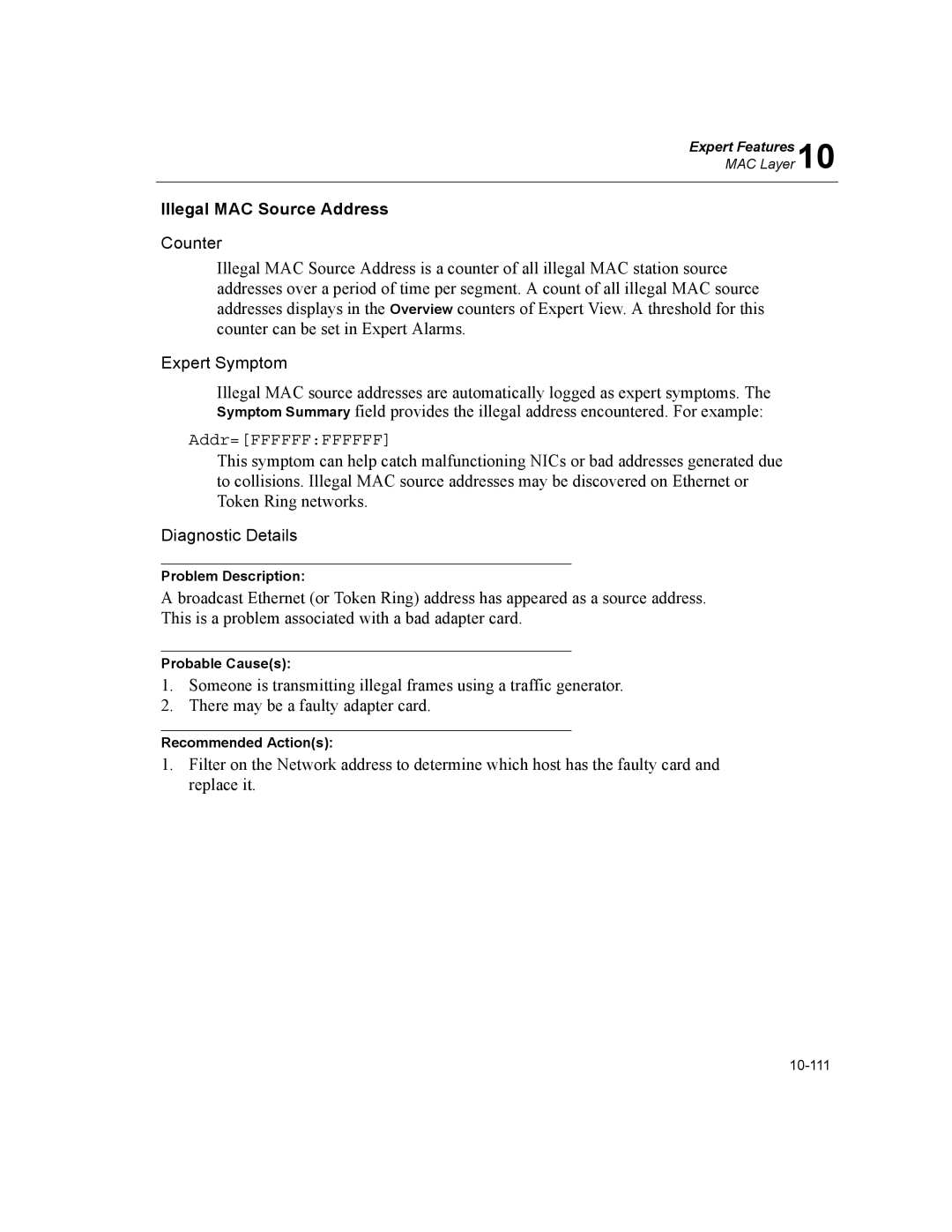 Finisar Surveyor manual Illegal MAC Source Address, Addr=FFFFFFFFFFFF 