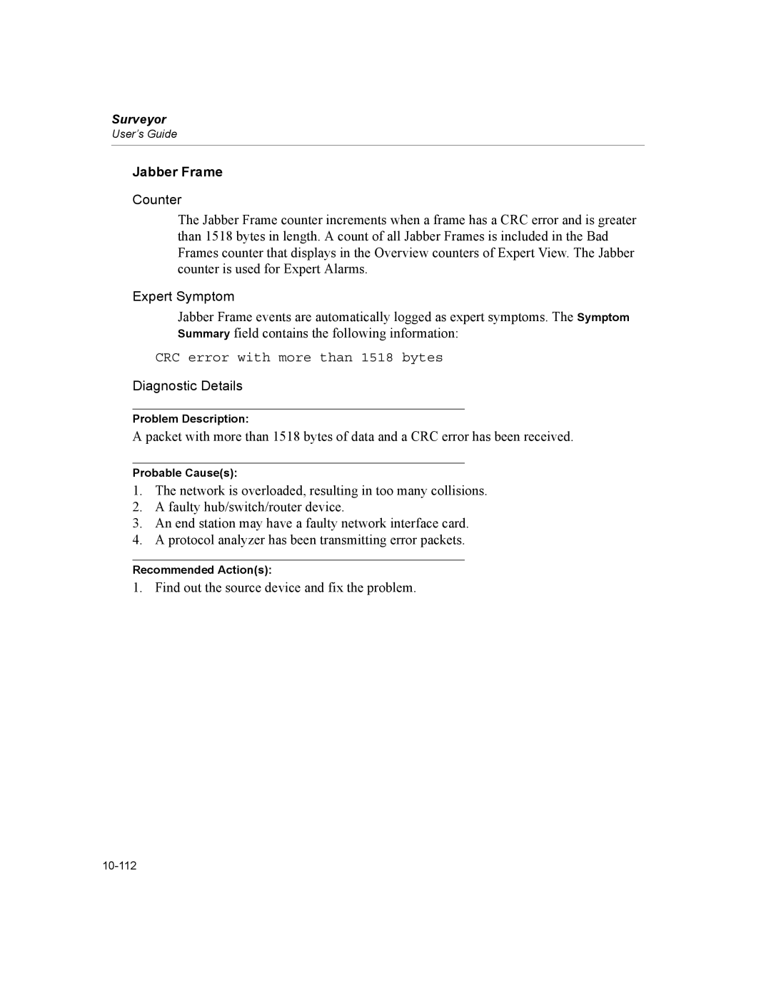 Finisar Surveyor manual Jabber Frame, CRC error with more than 1518 bytes 