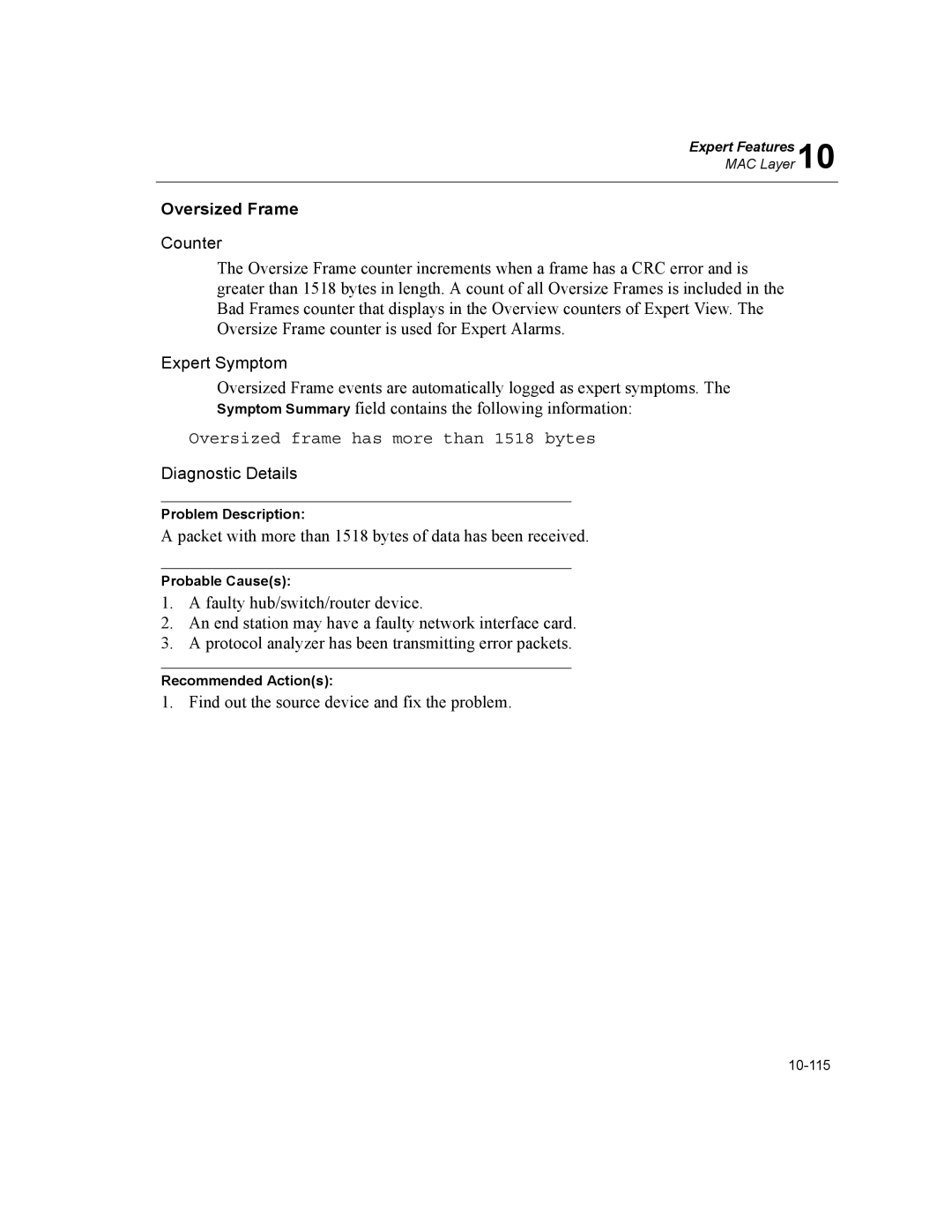 Finisar Surveyor manual Oversized Frame, Oversized frame has more than 1518 bytes 