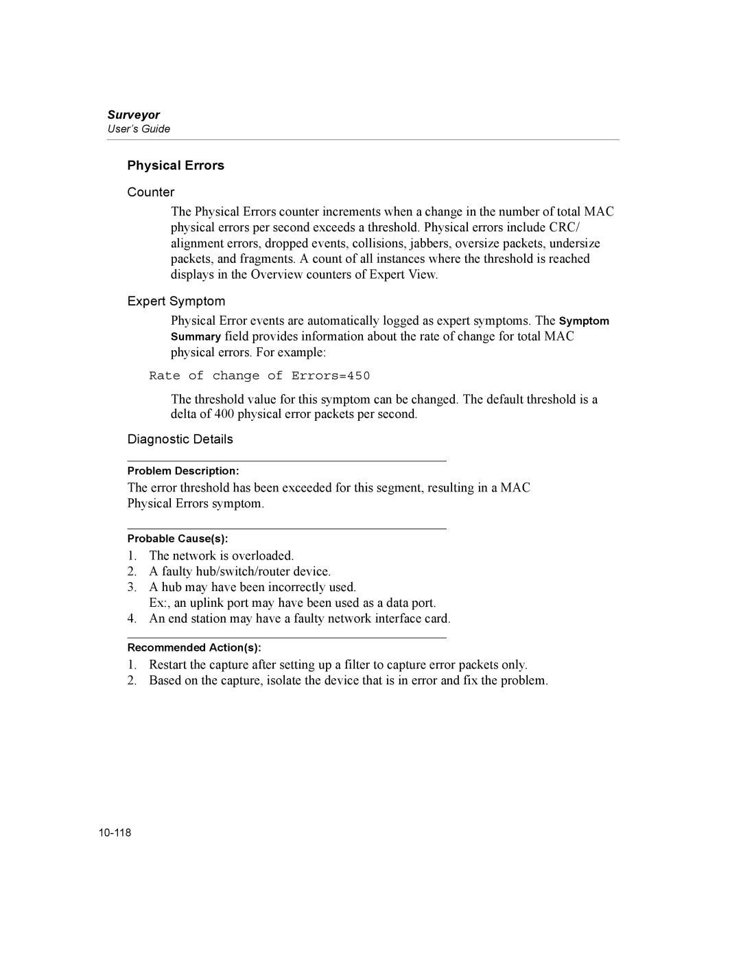 Finisar Surveyor manual Physical Errors, Rate of change of Errors=450 