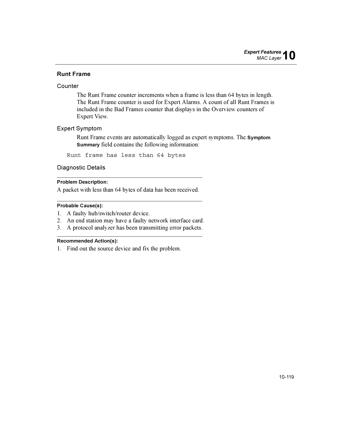 Finisar Surveyor manual Runt Frame, Runt frame has less than 64 bytes 