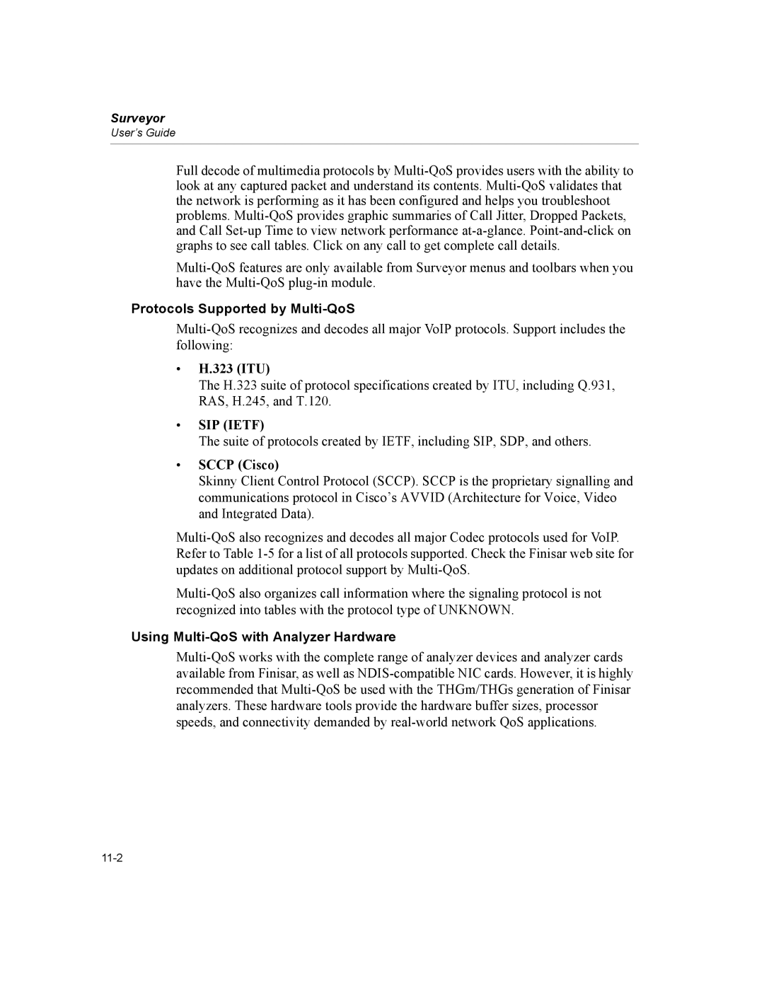 Finisar Surveyor manual Protocols Supported by Multi-QoS, Using Multi-QoS with Analyzer Hardware 