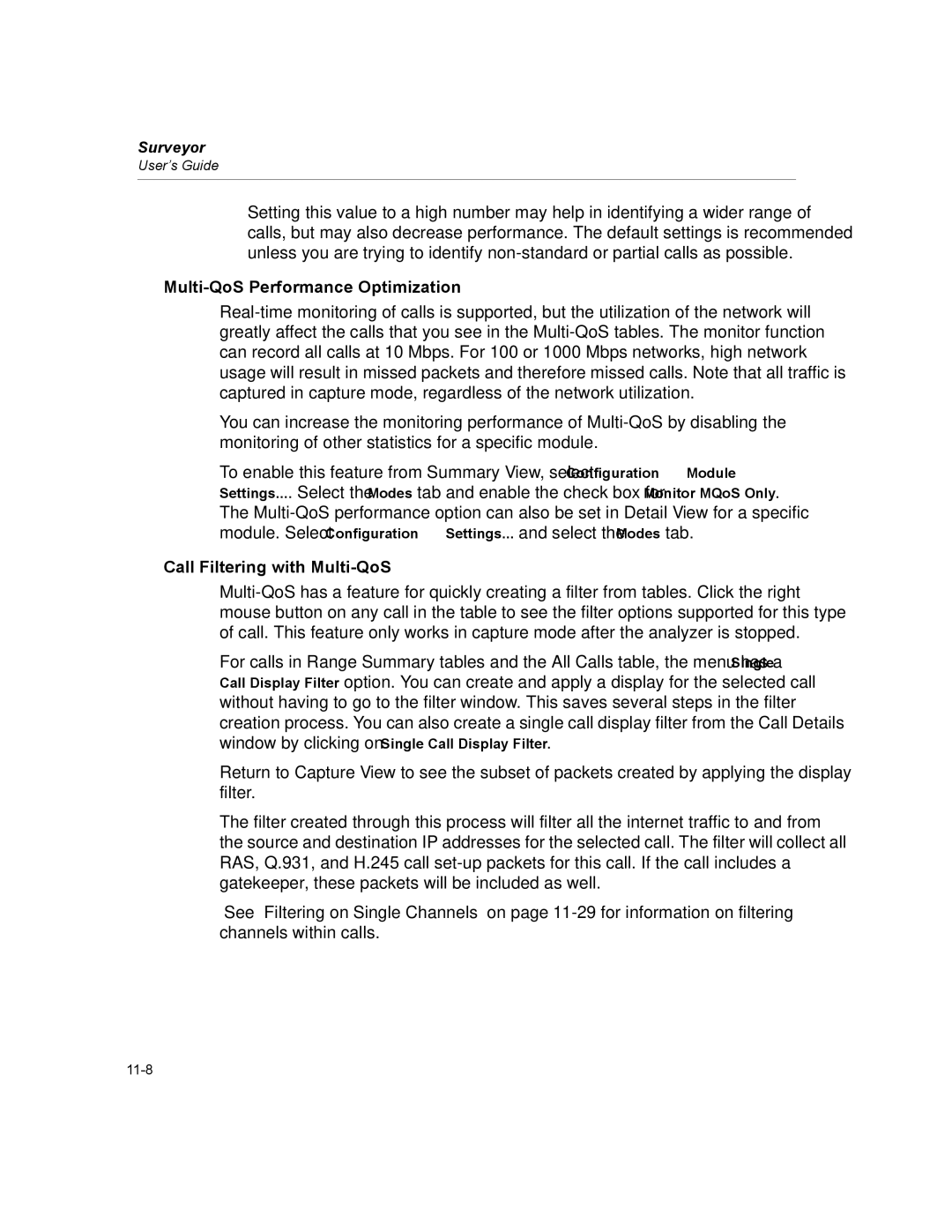 Finisar Surveyor manual Multi-QoS Performance Optimization, Call Filtering with Multi-QoS 