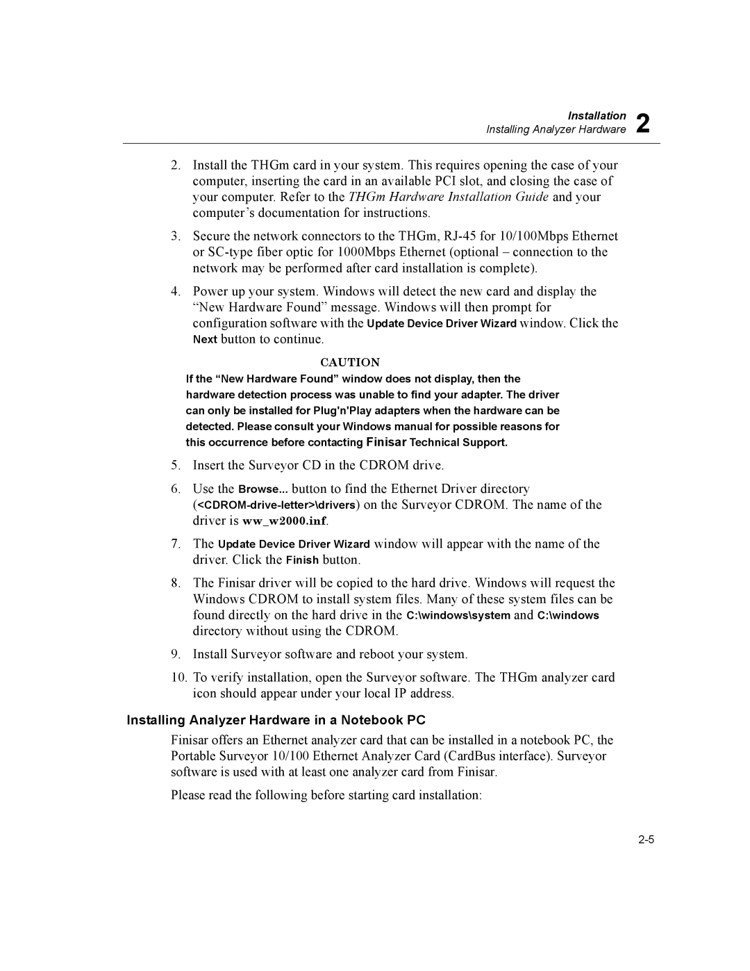 Finisar Surveyor manual Installing Analyzer Hardware in a Notebook PC 