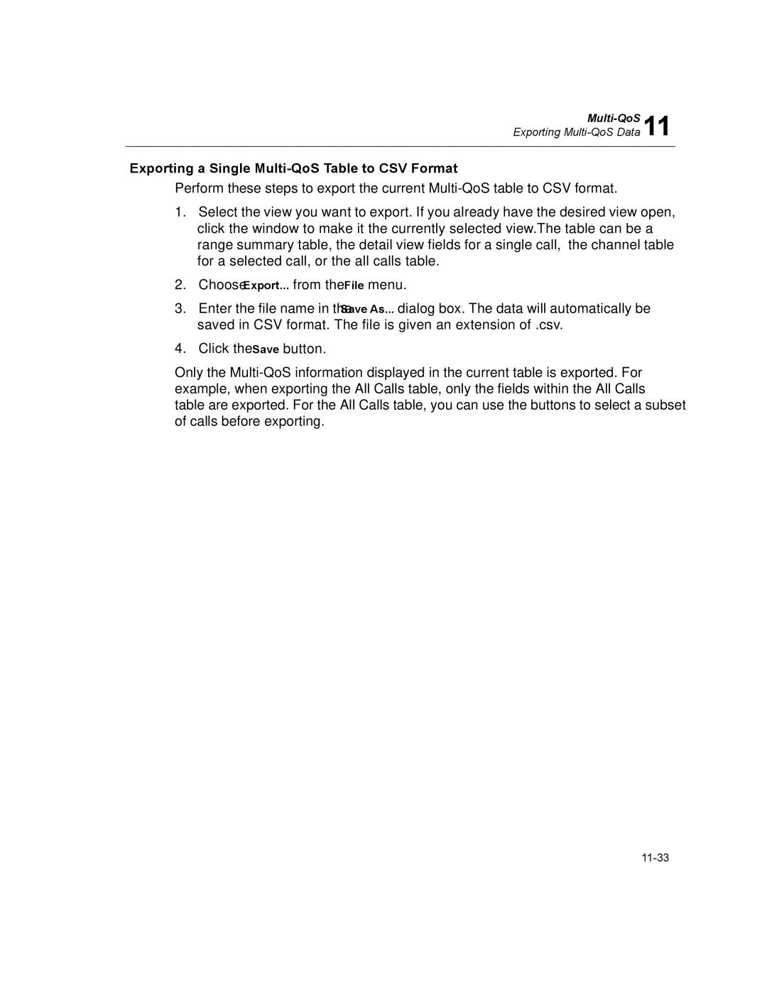 Finisar Surveyor manual Exporting a Single Multi-QoS Table to CSV Format 