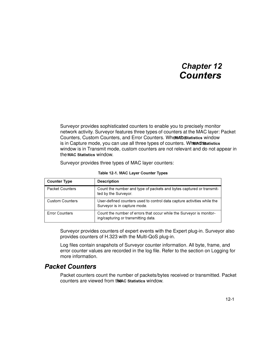 Finisar Surveyor manual Packet Counters, MAC Layer Counter Types, Counter Type Description 