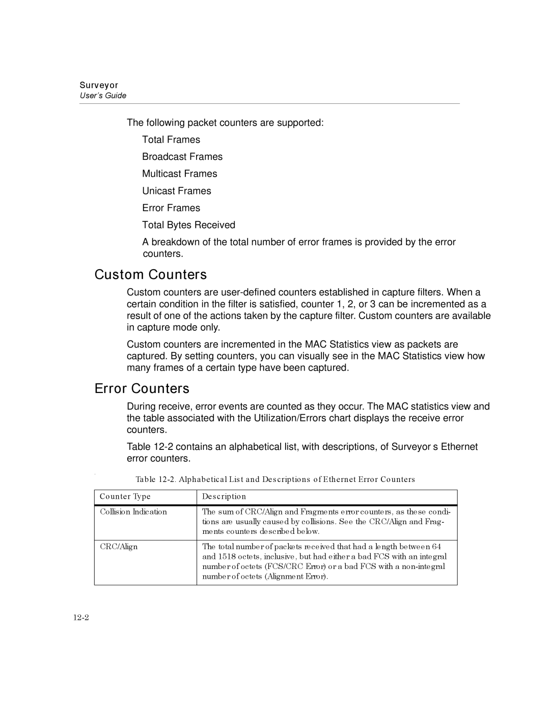 Finisar Surveyor manual Custom Counters, Error Counters 