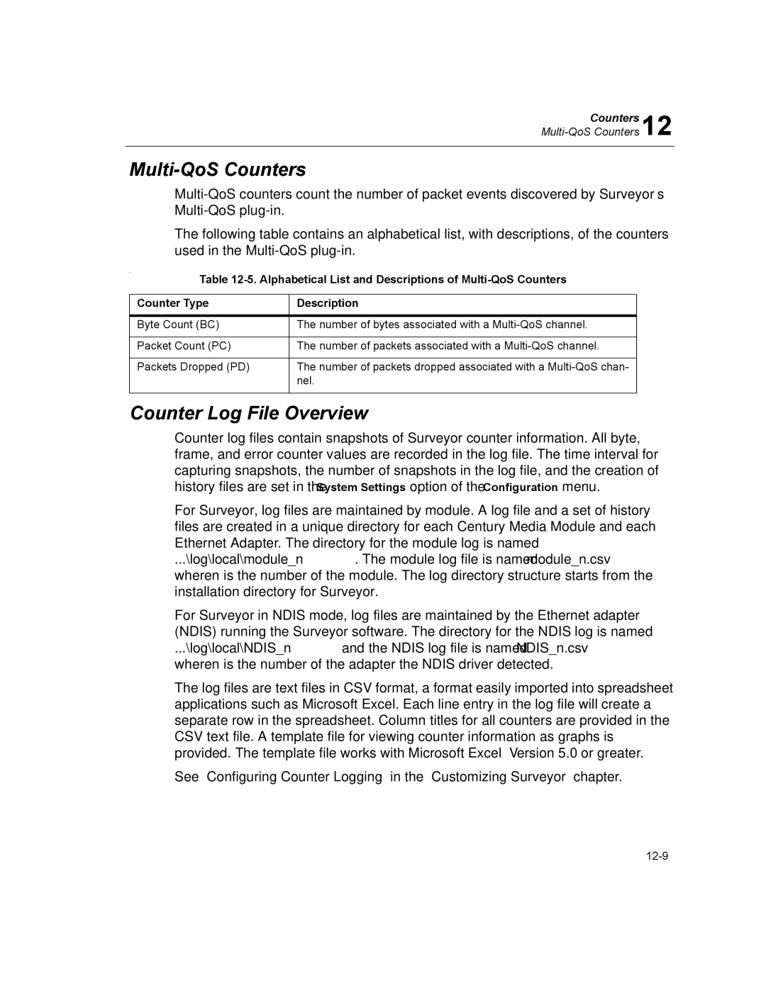 Finisar Surveyor manual Multi-QoS Counters, Counter Log File Overview 