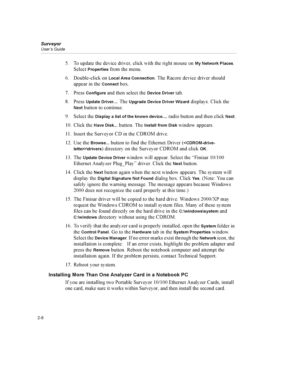 Finisar Surveyor manual Installing More Than One Analyzer Card in a Notebook PC 