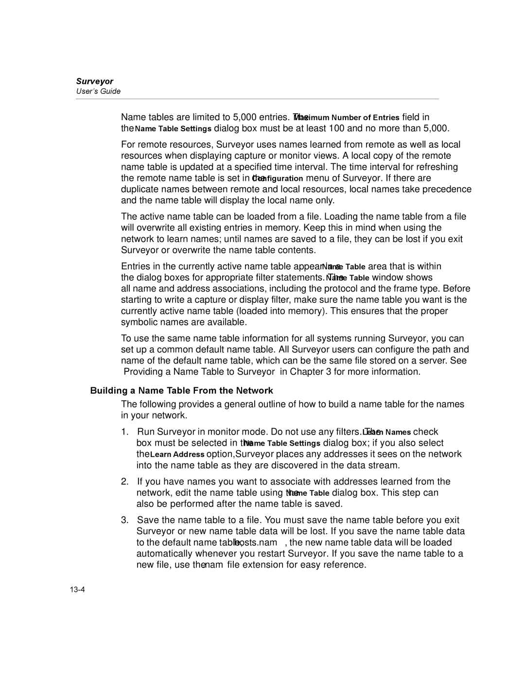 Finisar Surveyor manual Building a Name Table From the Network 