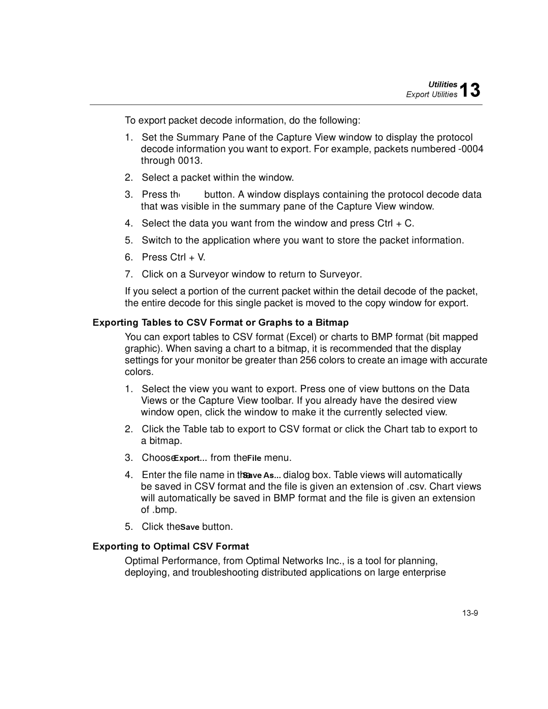 Finisar Surveyor manual Exporting Tables to CSV Format or Graphs to a Bitmap, Exporting to Optimal CSV Format 