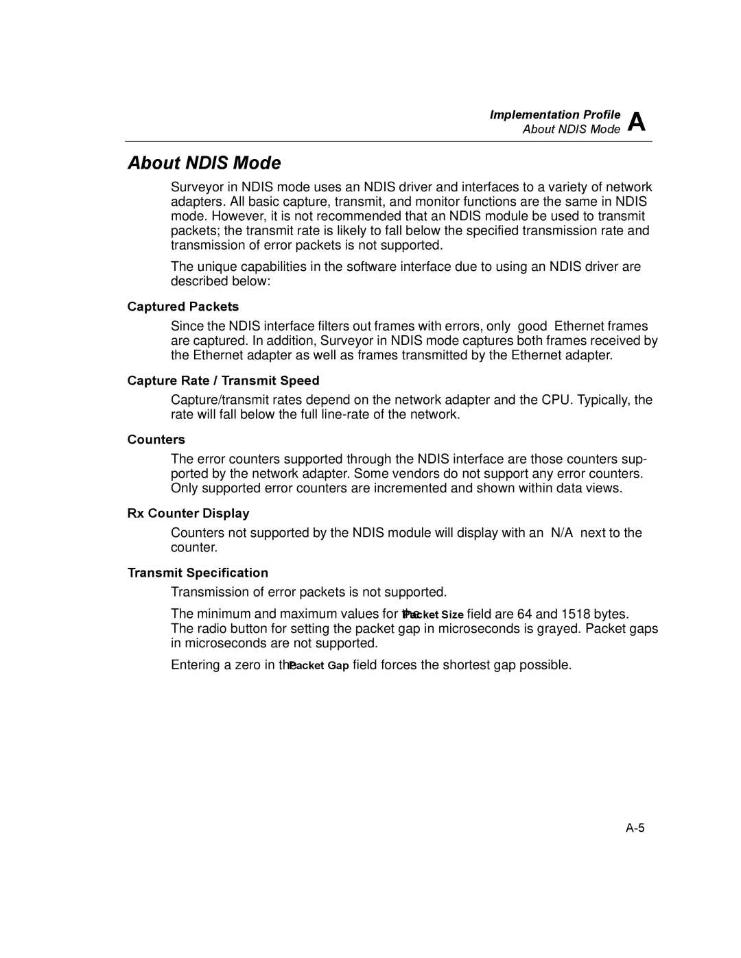 Finisar Surveyor manual About Ndis Mode, Captured Packets, Capture Rate / Transmit Speed, Counters, Rx Counter Display 